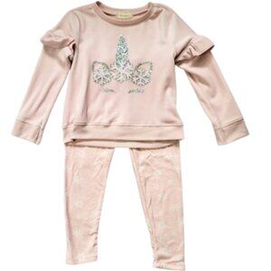 BTWEEN Light Pink Sequined Unicorn Top & Leggings Outfit 2-Piece Set - Girl's 5